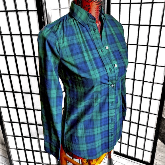 NEW!! J. Crew Blue/Green/Black Tartan Plaid Long Sleeve Button-up Shirt XXSP - Picture 4 of 10